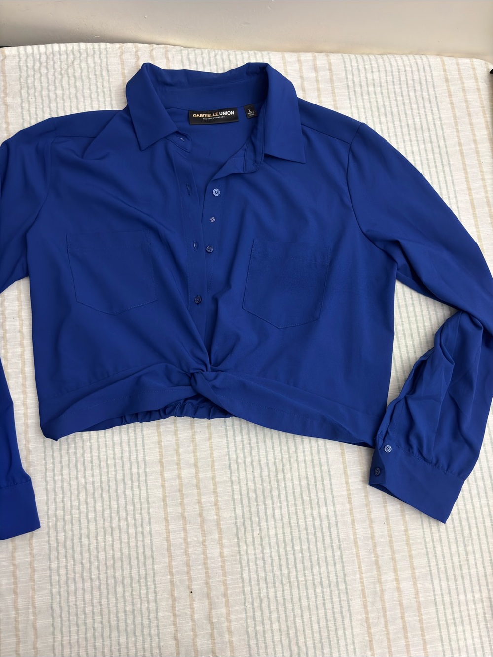 New York & Company Cobalt Blue Knot-Front Button Down Blouse